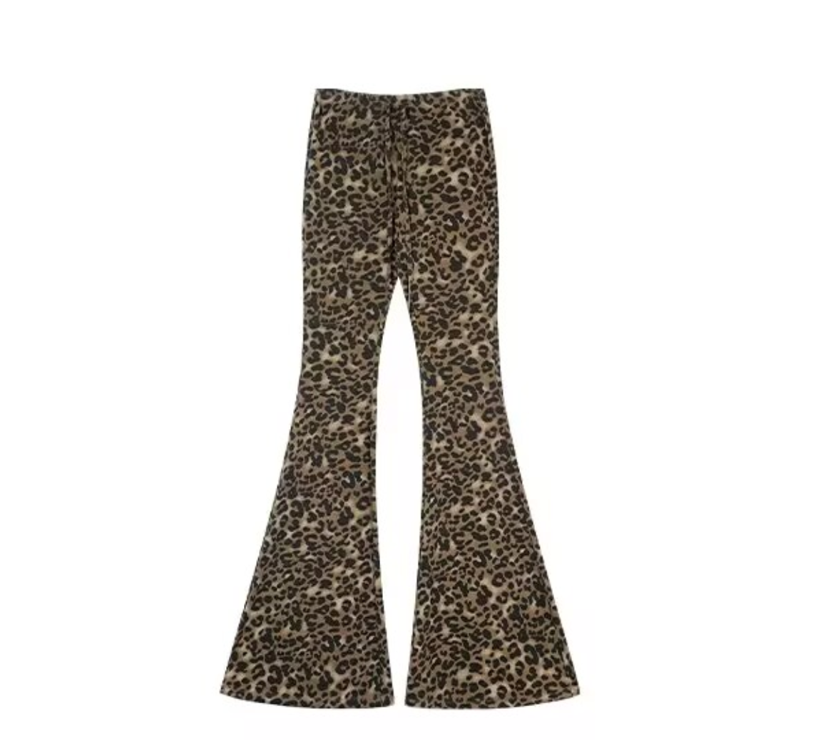 Autumn retro leopard print flare casual pants