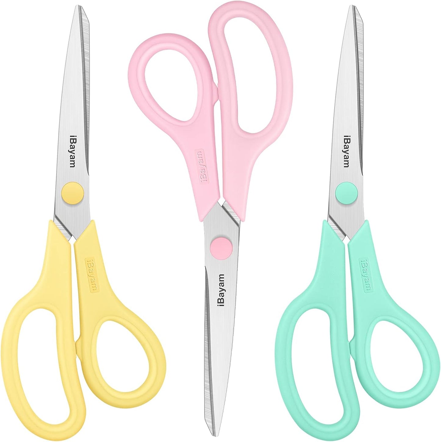 A327 Scissors, iBayam 8" All Purpose Scissors Bulk 3-Pack, Ultra Sharp 2.5mm Thick Blade Shears Comfort-Grip for Office Desk Accessories Sewing Fabric Home Craft Teacher School Supplies, Right/Left Handed