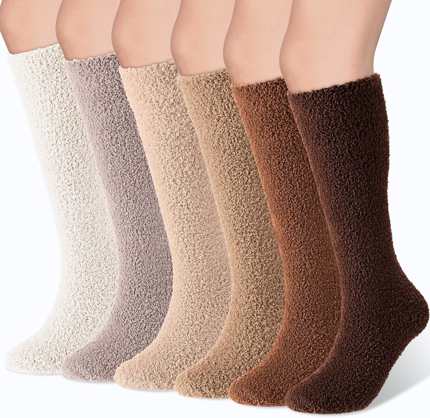6 Pairs Knee High Cozy Fuzzy Socks for Women Soft Warm Long Pl