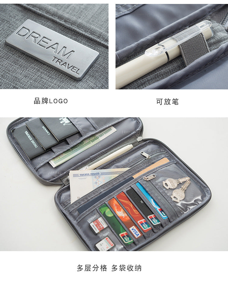 A319 Multifunctional Travel Document Bag, Waterproof Passport Wallet, Portable Card Holder Clutch