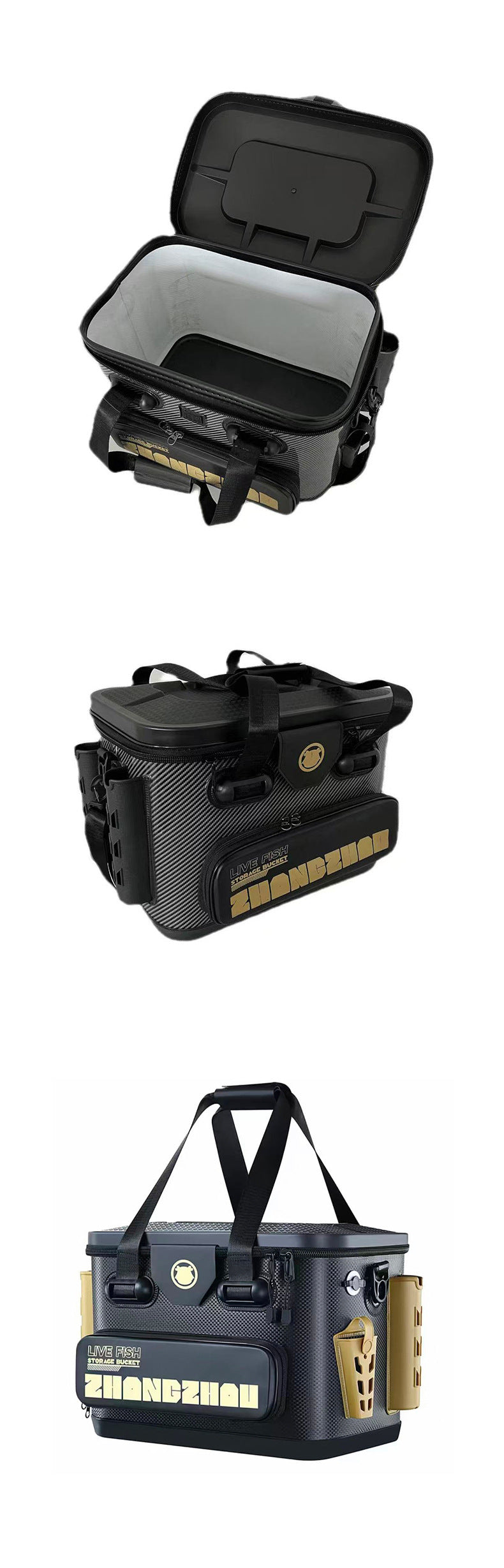 A239 Thickened Fishing Live Fish Box, Hard Shell Rod Holder, Portable Backpack & Handheld Multifunction Fishing Bucket