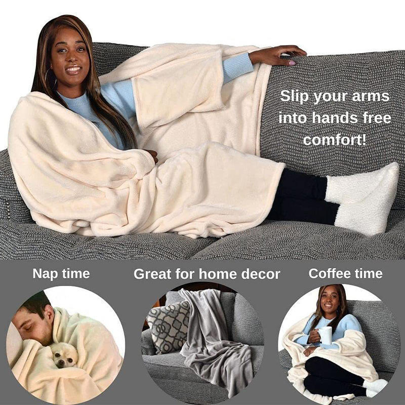 A361 Wearable Warm Blanket Soft Cozy Shawl Wrap Blanket For Sofa Bed Home Outdoor Mother's Day Gift