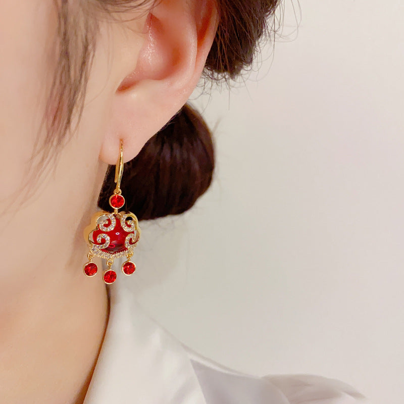 Red Safety Lock Tassel Earrings, Elegant Senior Sense Versatile Earrings for Women
