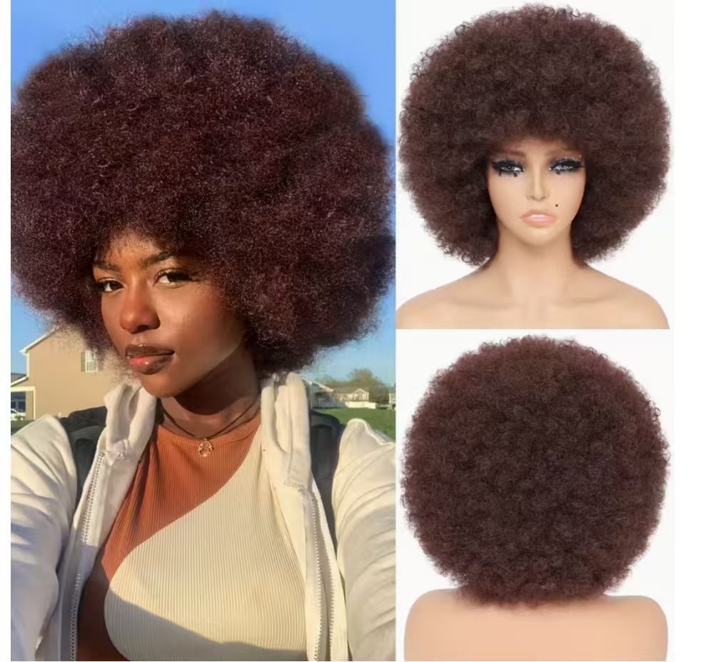 A229 Hot Brazilian Short Curly Wig, Fluffy Elastic Net Synthetic Wig for Women