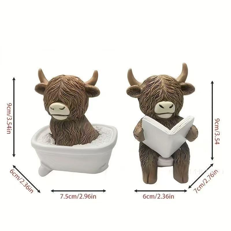 Bathroom Decor Highland Cow Statue Resin Ornament Craft Creative Holiday Home Decor Gift
