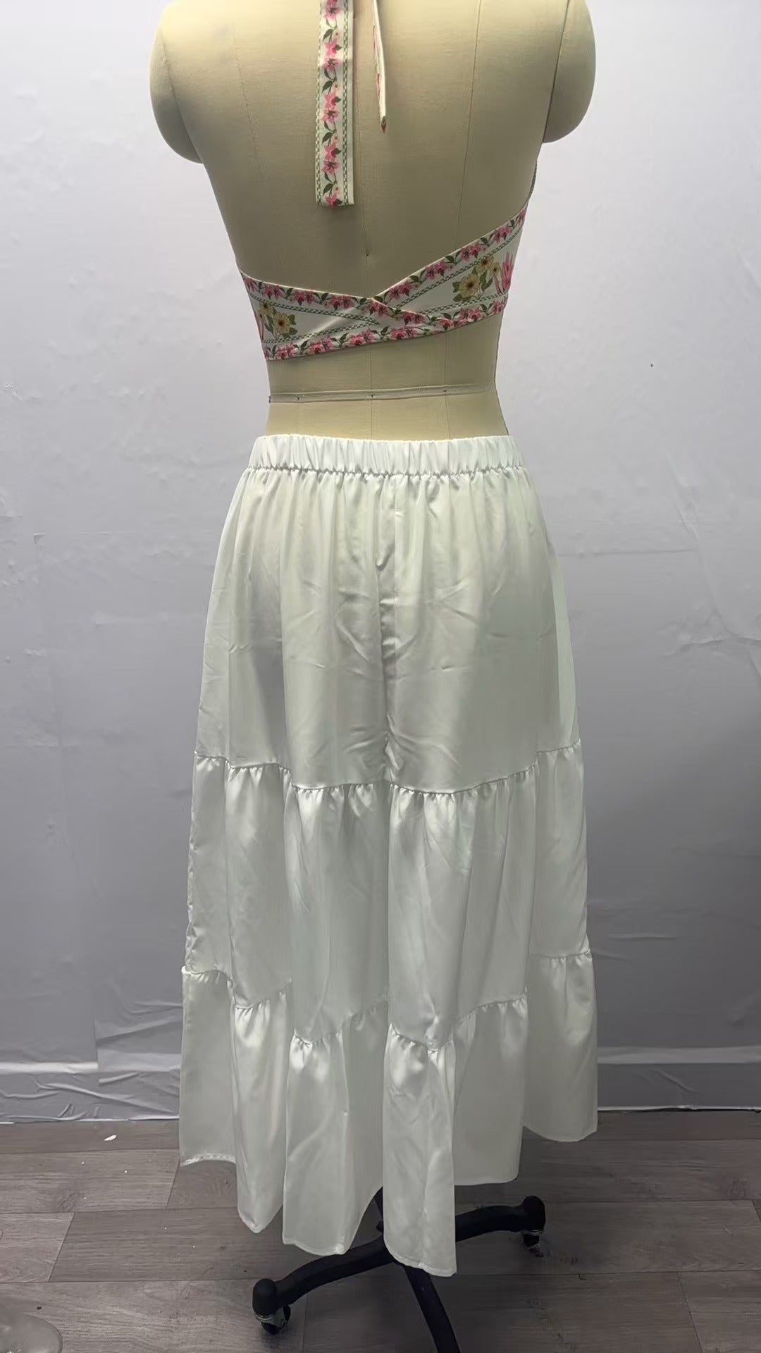 A367 Women's Summer Bohemian Pleated A-Line Flowy Layered Skirt with Pockets