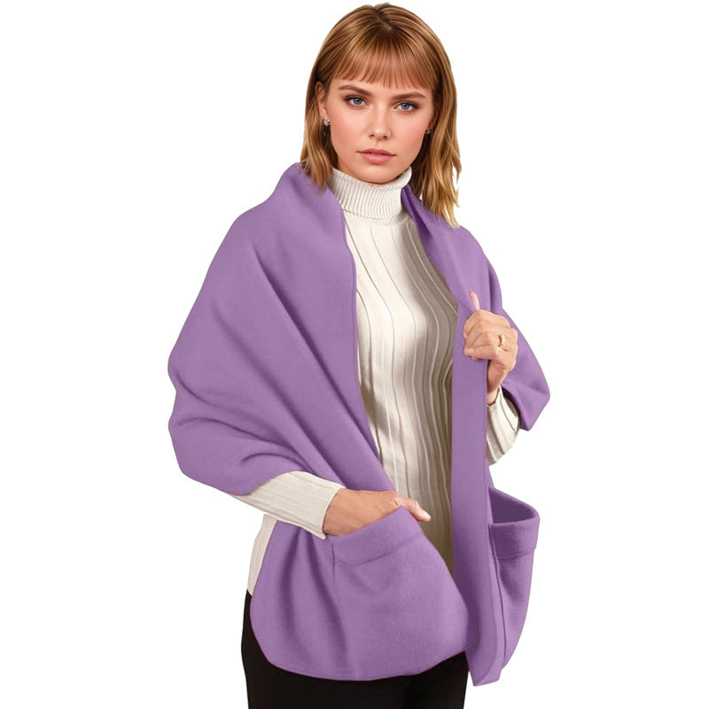 Cozy Fleece Wrap Shawl With Large Front Pockets - Keeps Hands and Shoulders Warm During Cold Winter Season