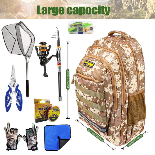 A172 Outdoor Fishing Backpack, Oxford Fabric Fishing Bag, Portable Bag for Fishing Rod and Reel