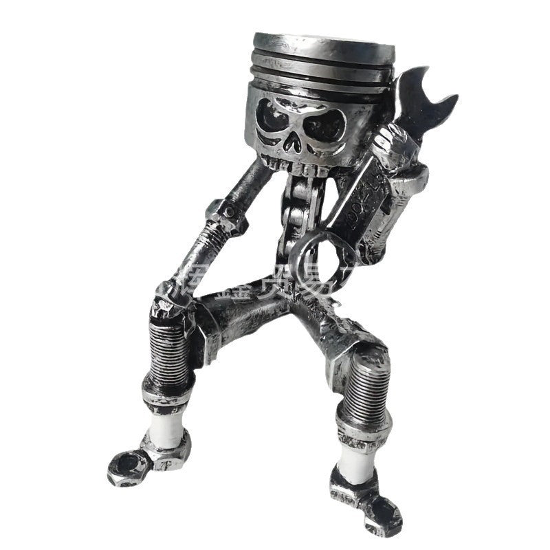 A196 Punk Mechanical Skull Figurine, Wrench Carving Home Desktop Decor Creative Birthday Gift