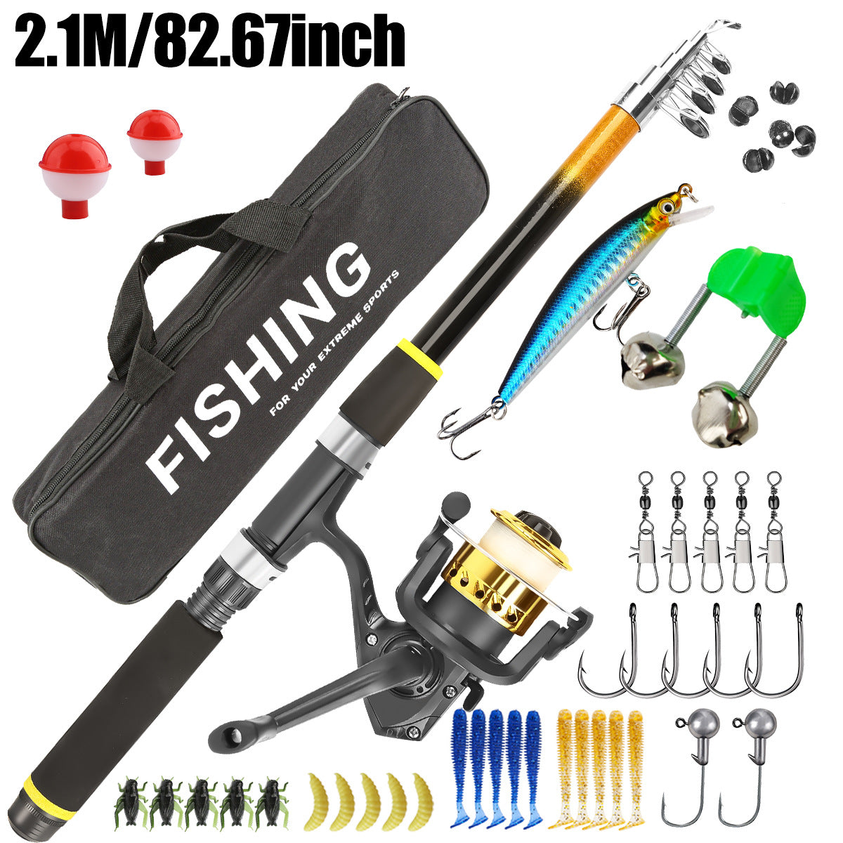 A162 Telescopic Fishing Rod Full Set, Reel Lures Accessories Complete Starter Kit