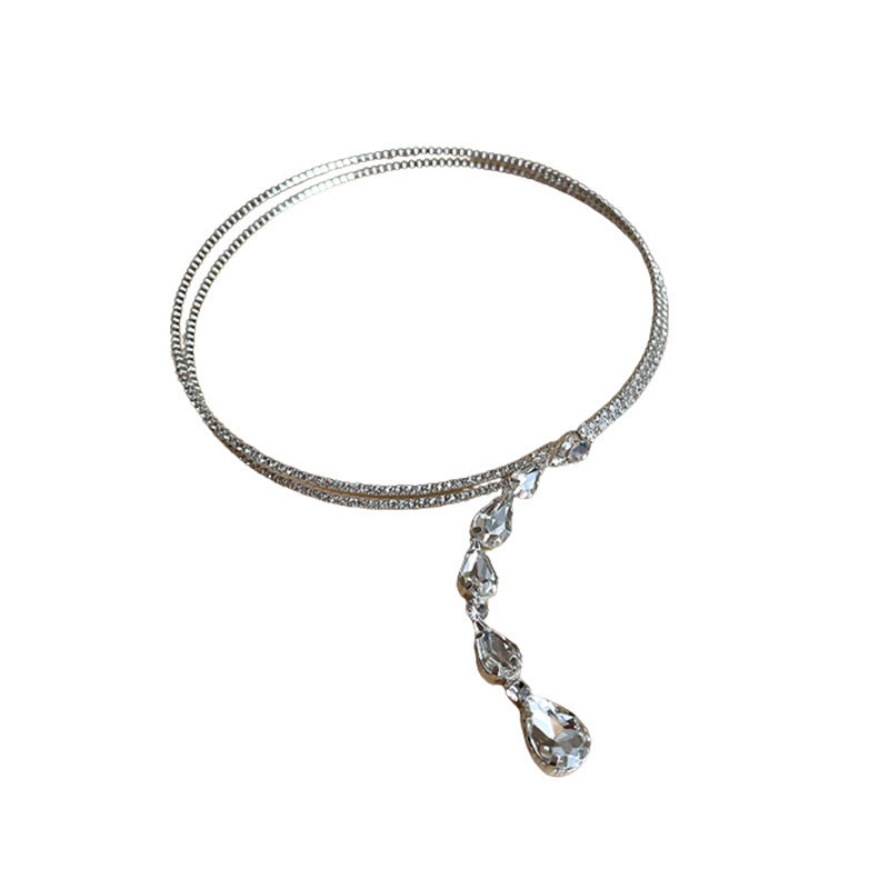 A204 Sweet Cool Double Layer Waterdrop Choker Necklace, Y2K Style Minimalist High-Grade Versatile Jewelry