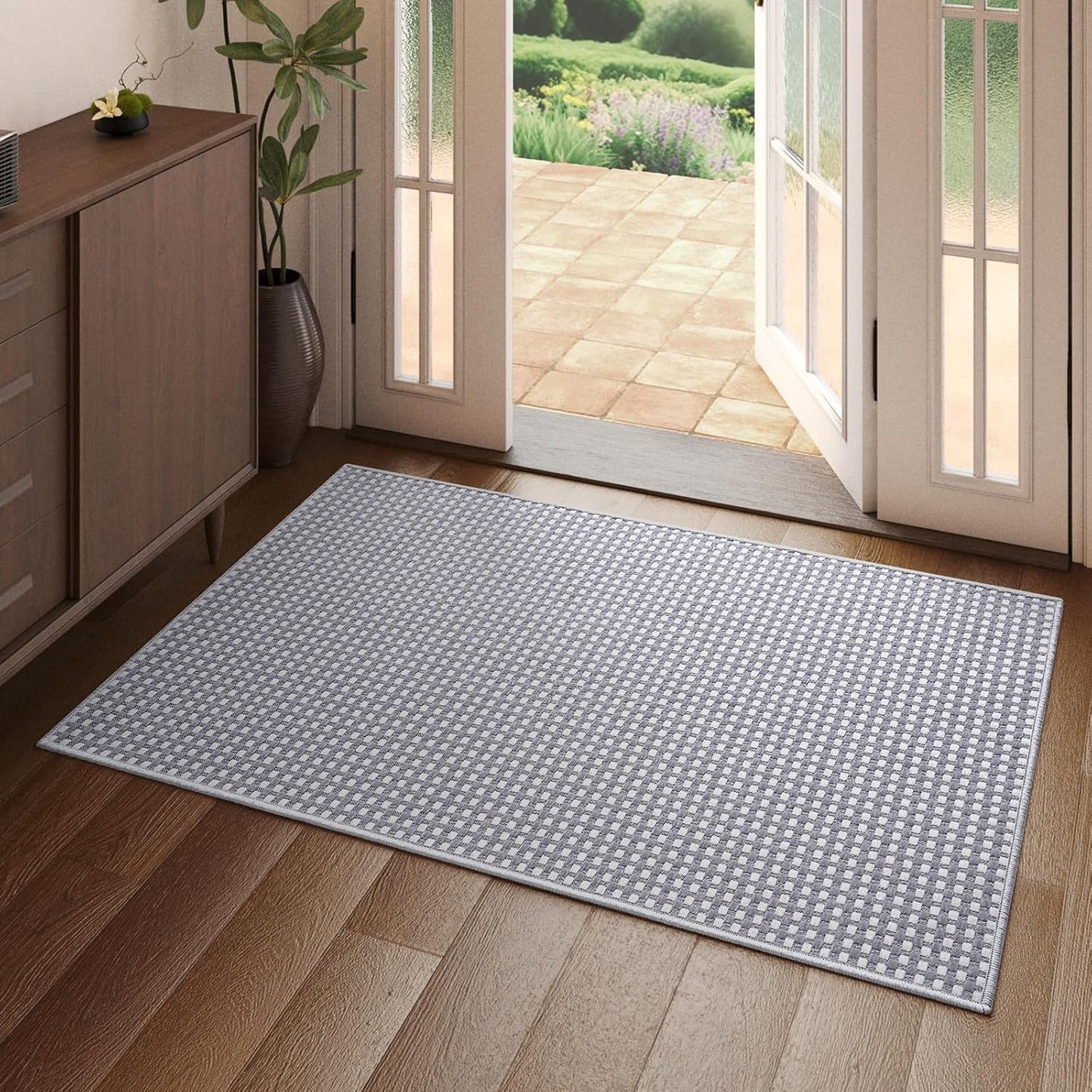 Indoor Door Mat Small Area Rugs Washable Front Door Mat Non Slip Rubber Backed Entryway Rug Cotton Entrance Doormat for Front Porch Bathroom Kitchen Bedroom, Ivory/Khaki