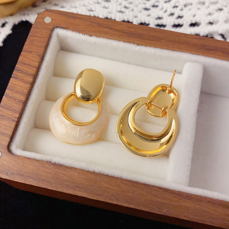 A140 18K Gold Plated Oil Dripping Geometric Drop Earrings, Fashion Light Luxury Design Minimalist Versatile Earrings for Women