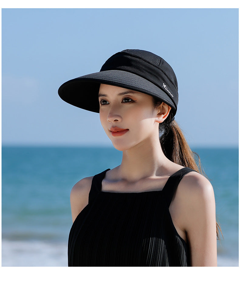 Women Detachable 2 in 1 Sun Visor Hat, Large Brim UV Protection Sport Empty Top Baseball Cap for Cycling