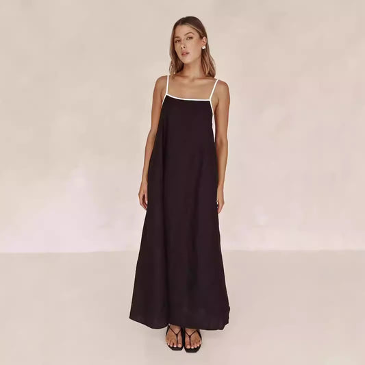 Women's 2026 Summer Linen Maxi Dress - Thin Strap Open Back Casual Slip Dress for Beach Party