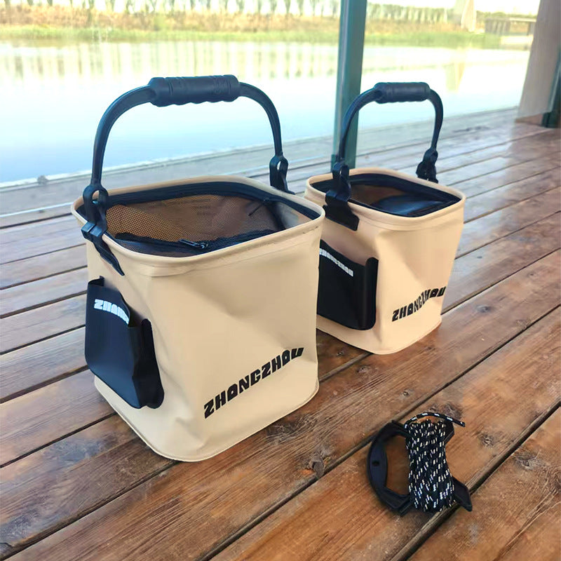 A234 Foldable Fishing Bucket for Lure Fishing, EVA Square Fish Bucket with Anti-Jump Net