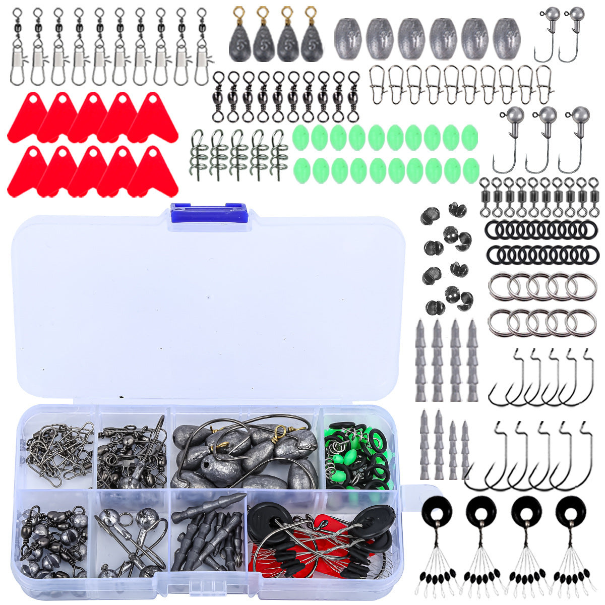 A161 -152pcs Fishing Hook Accessories Kit, Ise-Ni Treble Hooks Sinkers Full Combo