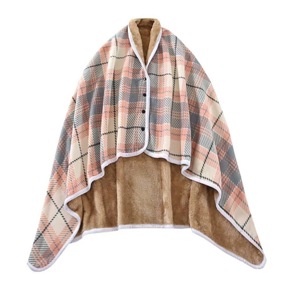 Cloud Mink Fleece Wearable Blanket, Plaid Knee Blanket, Comfortable Cape-Style Throw Blanket with Button Design, Suitable for Beds, Sofas, and Offices