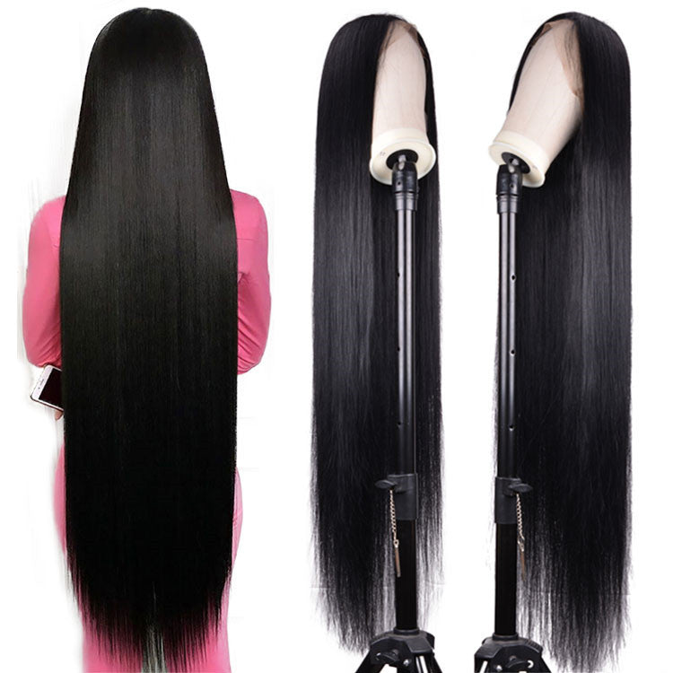 A215 New African Style Women Black Long Straight Wig, Middle Part Heat Resistant Synthetic Hair Wig