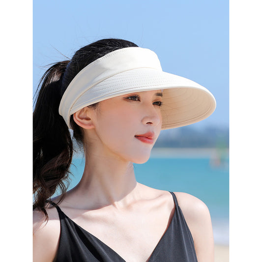 Women Detachable 2 in 1 Sun Visor Hat, Large Brim UV Protection Sport Empty Top Baseball Cap for Cycling