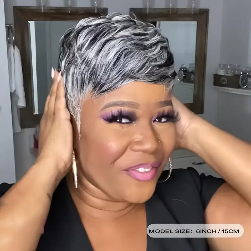A274 Fashion Gray Wig with Side Bangs, Short Curly Style, Breathable Comfort Synthetic Wig