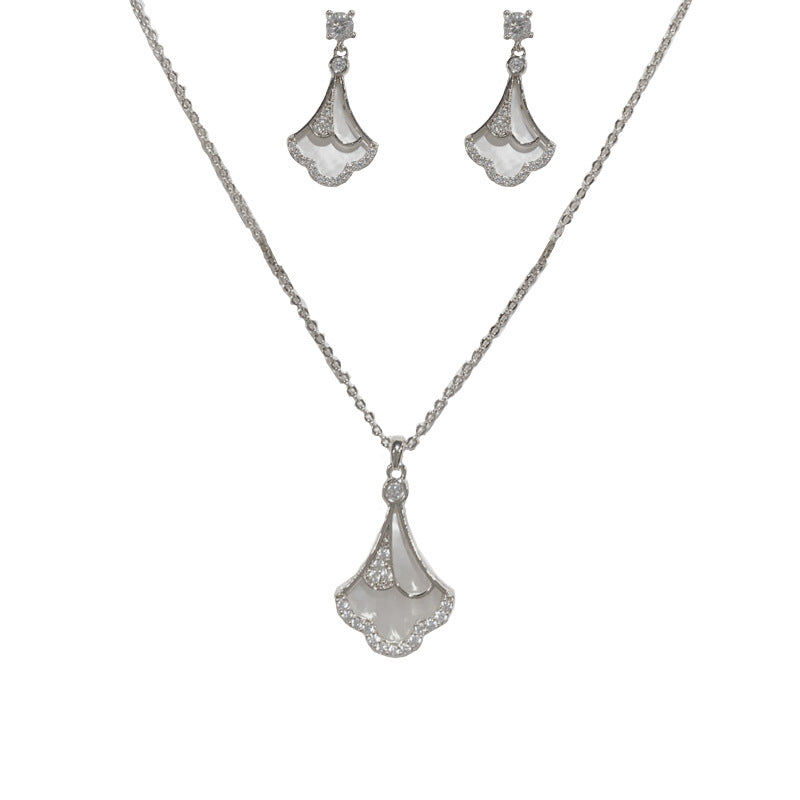 A155 Fashion Luxury Micro Inlaid Shell Skirt Set Earrings & Necklace, Unique Versatile Design Jewelry Set