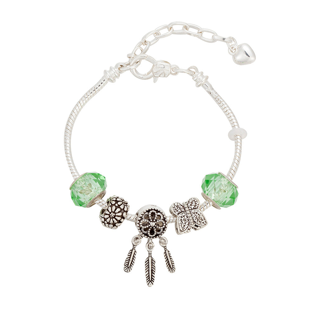 Fashion Light Green Crystal Glass Bead Bracelet with Dreamcatcher Pendant