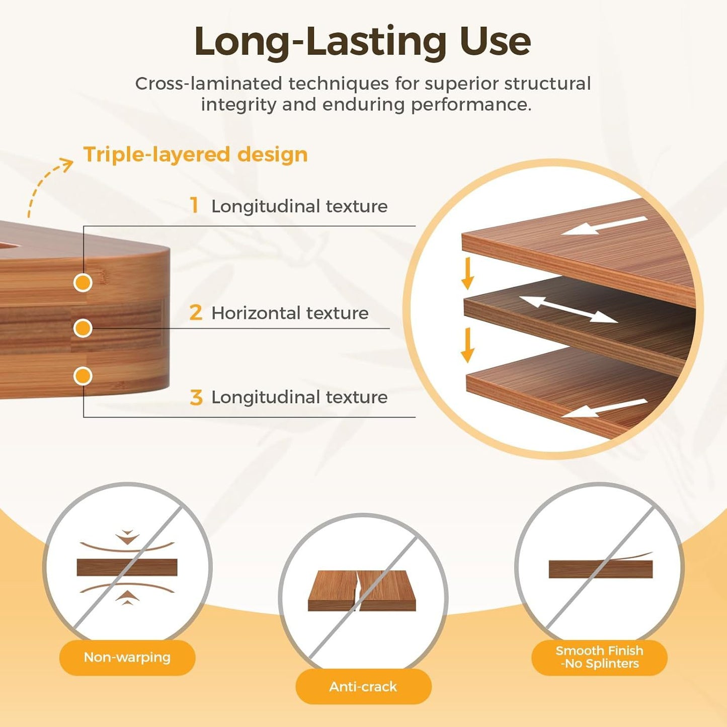 Bamboo Cutting Board for Kitchen, 3-Piece Set with Juice Grooves, Side Handles & Non-Slip Mats – Durable Bamboo Chopping Board for Meat, Vegetables and Fruits