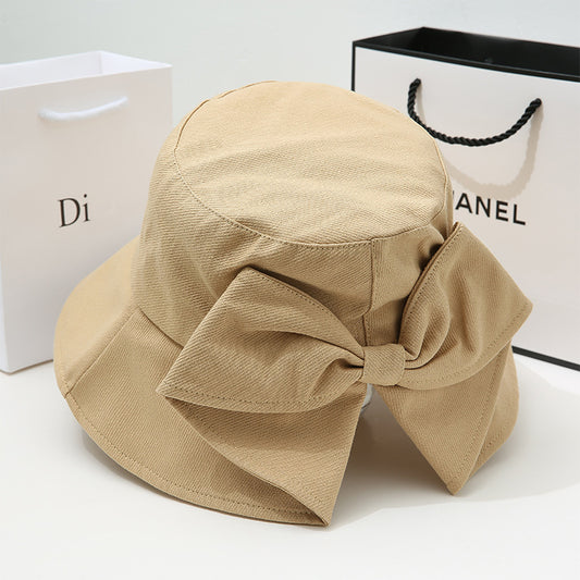 Women Bow Bucket Sun Hat, Japanese Style Large Brim UV Protection Casual Summer Fisherman Hat