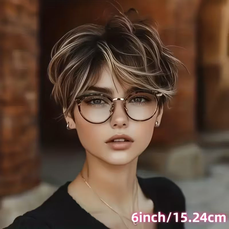 A228 Trending Short Curly Wig with Side Bangs, Mixed Color Fashion Rose Net Comfort Wig