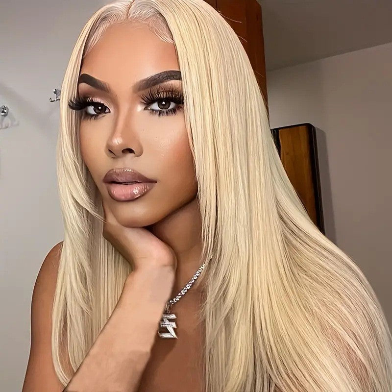 A271 Lace Front African Blonde Long Straight Wig, Natural Realistic Women's Synthetic Wig