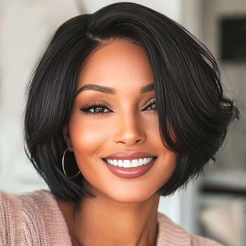 A238 Trending Side Part Short Hair African Wig, Natural Realistic Full Wig for Women