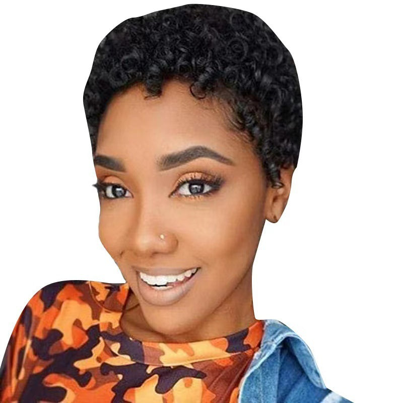 Side Part Synthetic Short Pixie Wig Rose Mesh Heat Resistant Wig for Black Women Daily Work