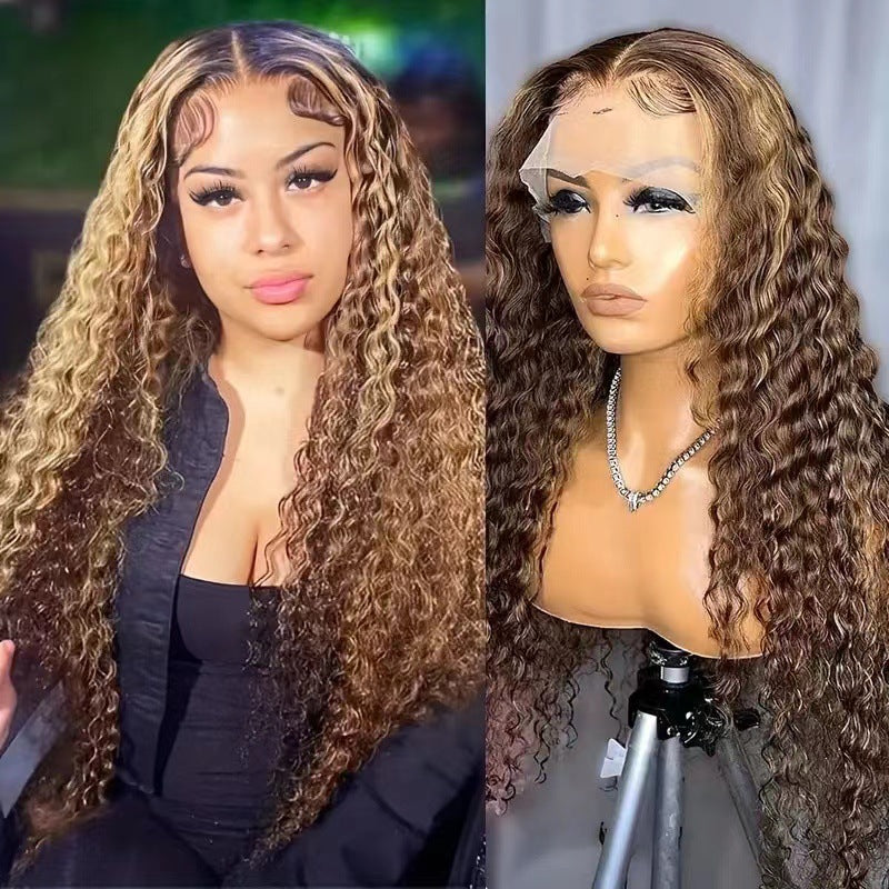 Highlight Ombre Curly Lace Front Half Wig, Long Fluffy Water Wave Synthetic Half Wig for Women
