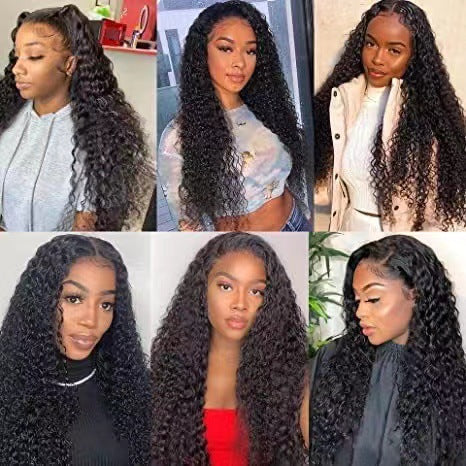 Black Deep Curly Lace Front Wig Long Fluffy Water Wave Synthetic Half Wig for Women