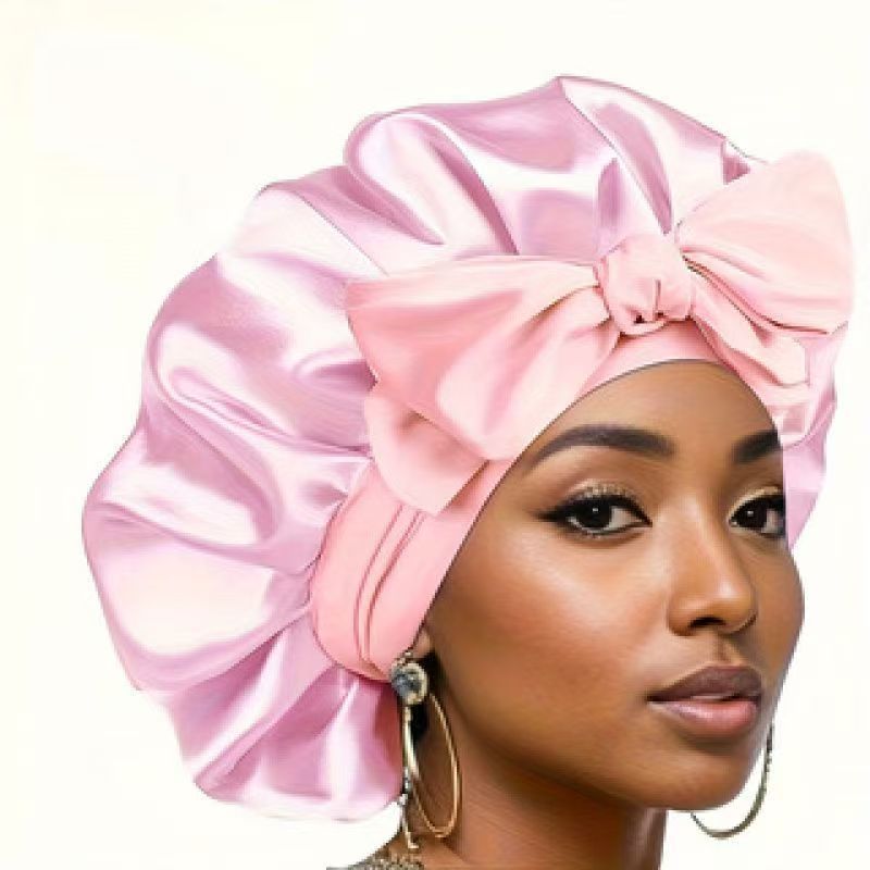 4 pcs Satin Bonnet with Bow Tie, Elastic Women Silk Hair Wrap, Fashion Large Satin Sleeping Cap Head Scarf for Hair Protection
