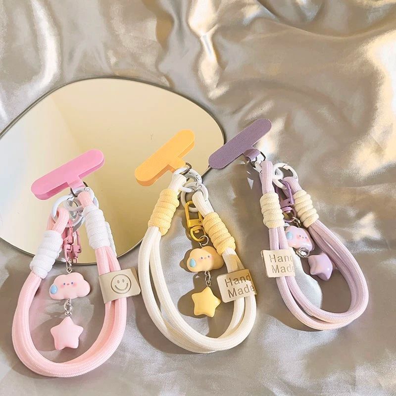 3 Pack Cute Cloud Star Phone Wrist Strap, Short Hand Lanyard Keychain Camera Pendant with T-shaped Patch for Phone Case