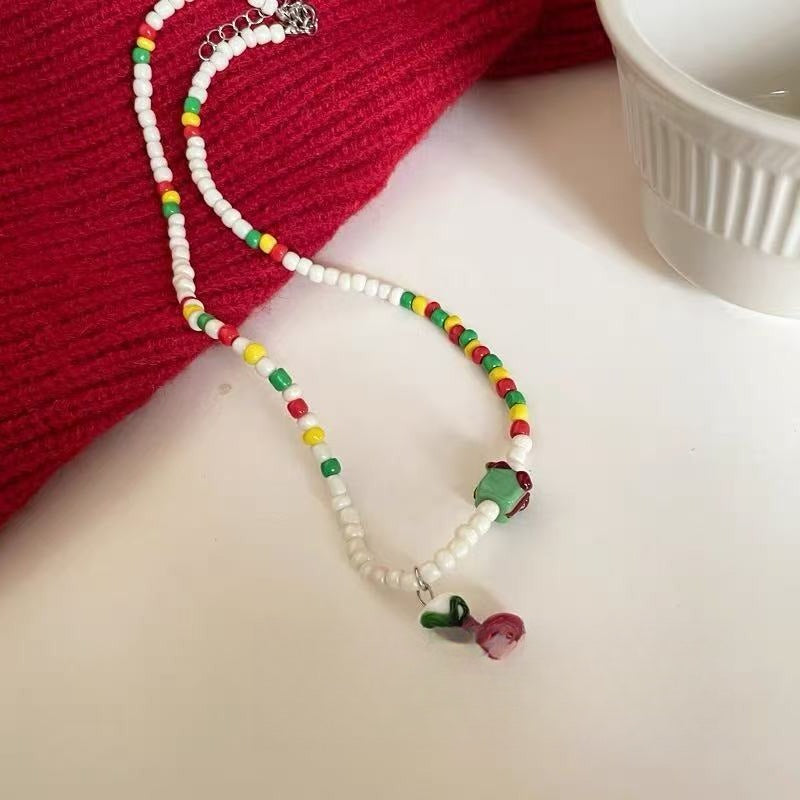 A301  Fashion Dopamine Beaded Cat Necklace, Personality Sweet Style All-Match Choker Jewelry