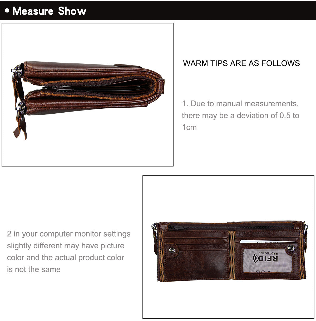 A296  Crazy Horse Leather Men's Wallet RFID-Protected Short-Style Men's Billfold with Dual Zippers and Coin Pocket