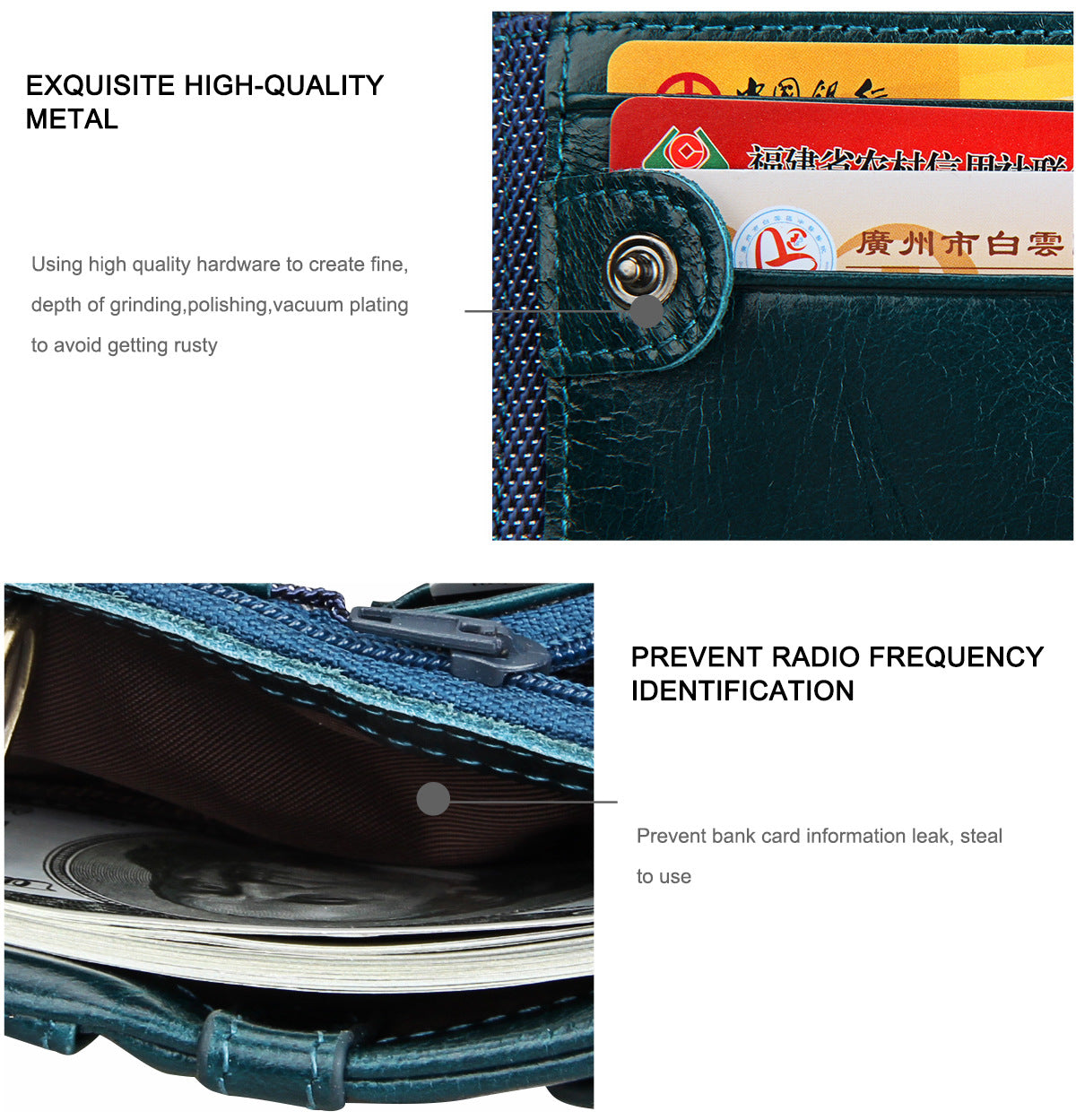 A296  Crazy Horse Leather Men's Wallet RFID-Protected Short-Style Men's Billfold with Dual Zippers and Coin Pocket