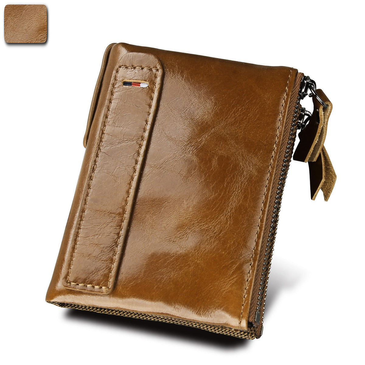 A296  Crazy Horse Leather Men's Wallet RFID-Protected Short-Style Men's Billfold with Dual Zippers and Coin Pocket