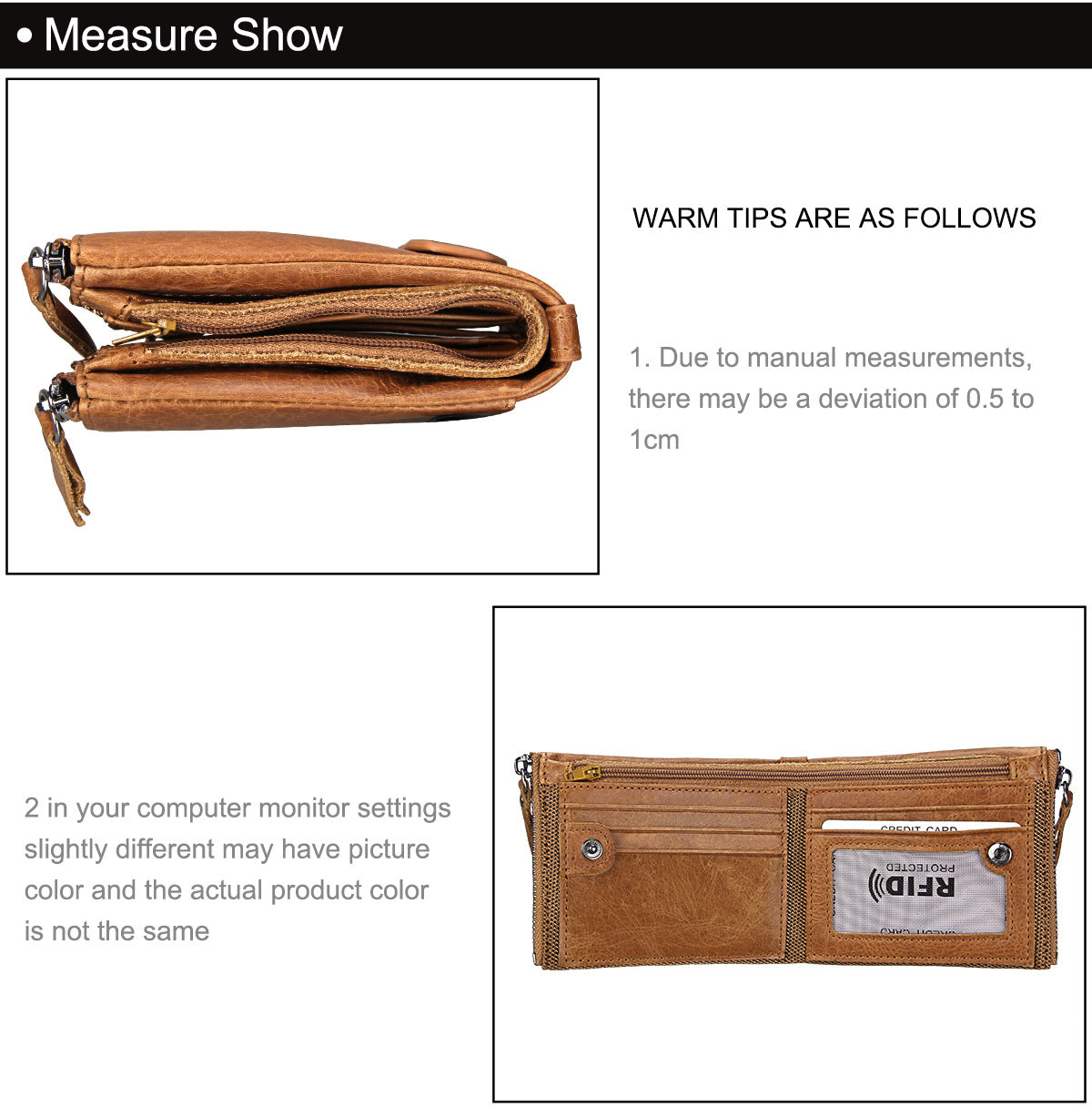 A296  Crazy Horse Leather Men's Wallet RFID-Protected Short-Style Men's Billfold with Dual Zippers and Coin Pocket