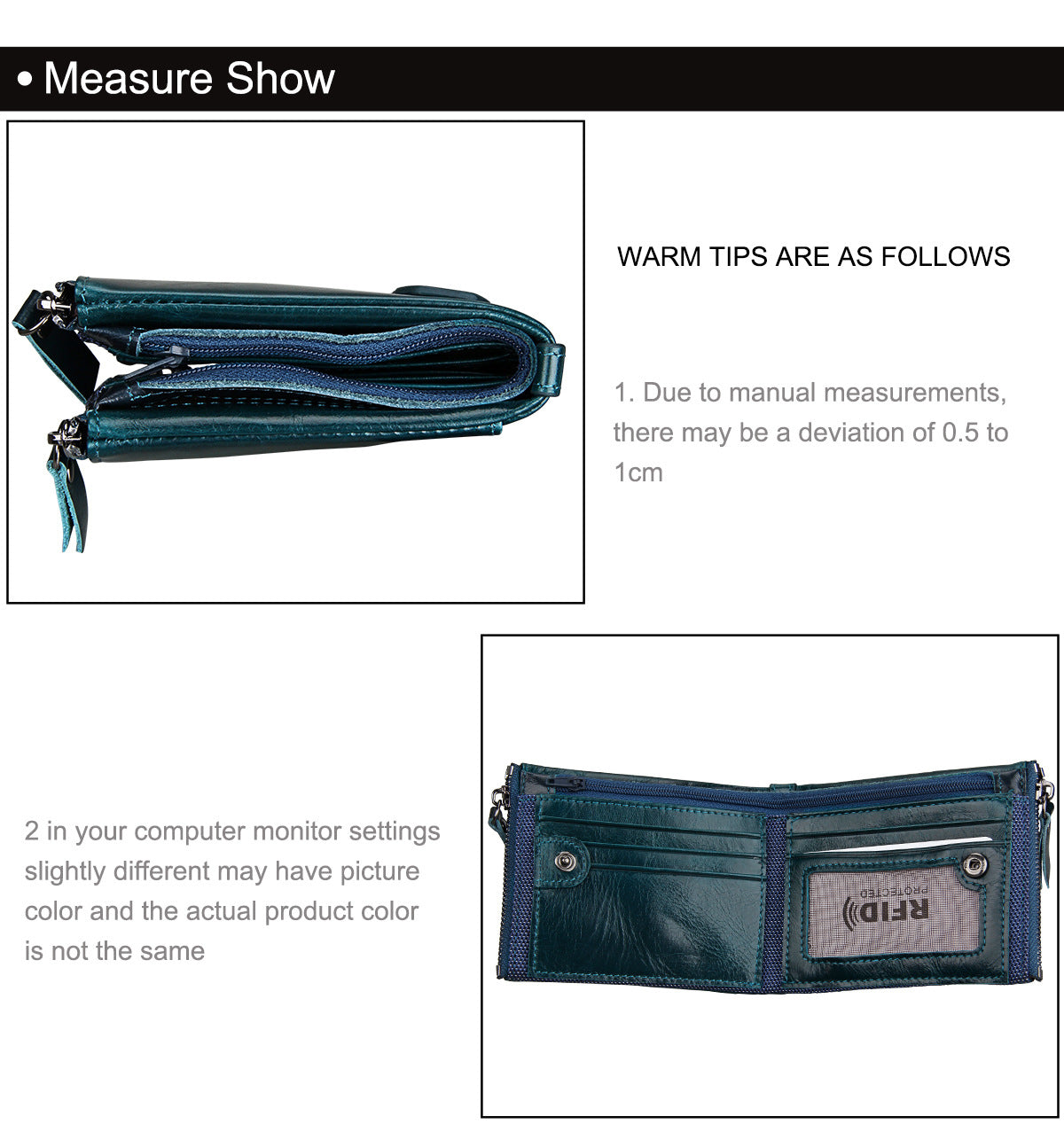 A296  Crazy Horse Leather Men's Wallet RFID-Protected Short-Style Men's Billfold with Dual Zippers and Coin Pocket