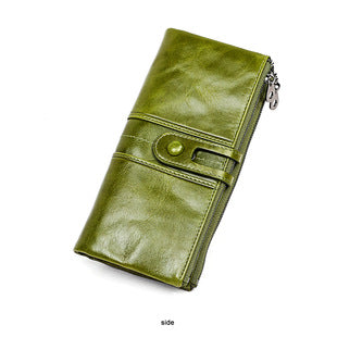 A296  Crazy Horse Leather Men's Wallet RFID-Protected Short-Style Men's Billfold with Dual Zippers and Coin Pocket