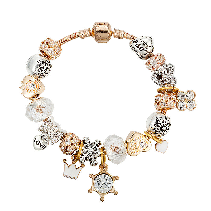 Crown Heart Snowflake Pendant Crystal Bead Bracelet