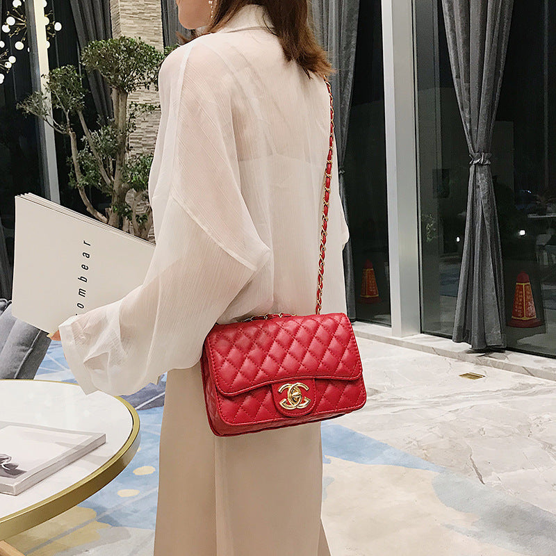 A321  Ins Style Quilted Crossbody Bag, Women's Shoulder Bag with Chain & Lock