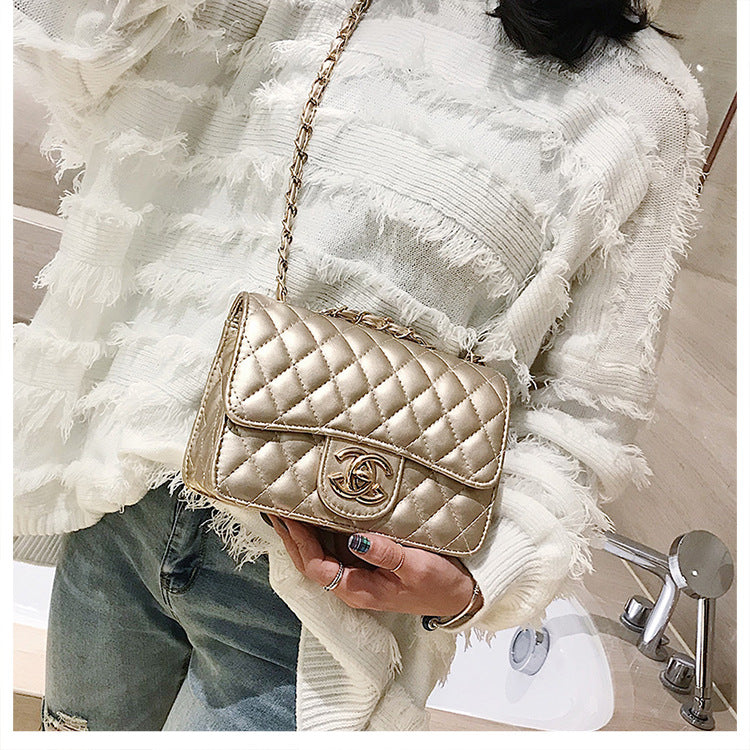 A321  Ins Style Quilted Crossbody Bag, Women's Shoulder Bag with Chain & Lock