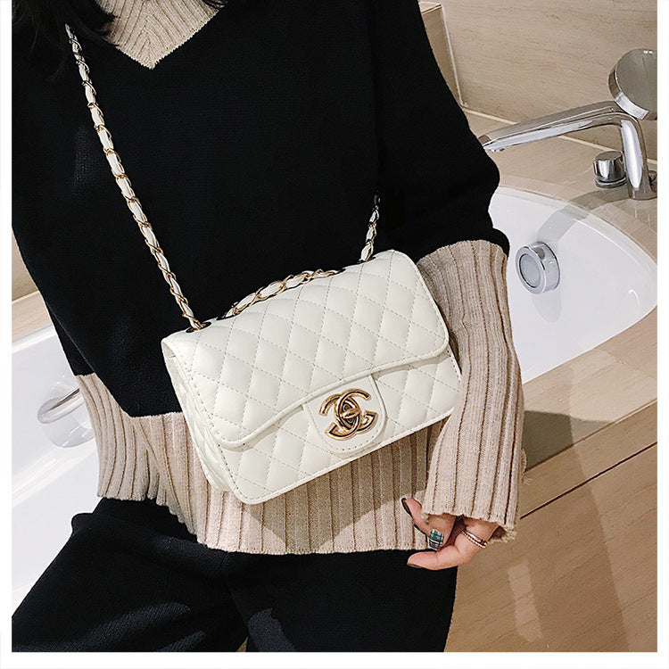 A321  Ins Style Quilted Crossbody Bag, Women's Shoulder Bag with Chain & Lock