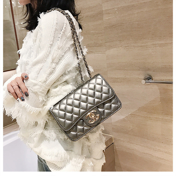 A321  Ins Style Quilted Crossbody Bag, Women's Shoulder Bag with Chain & Lock