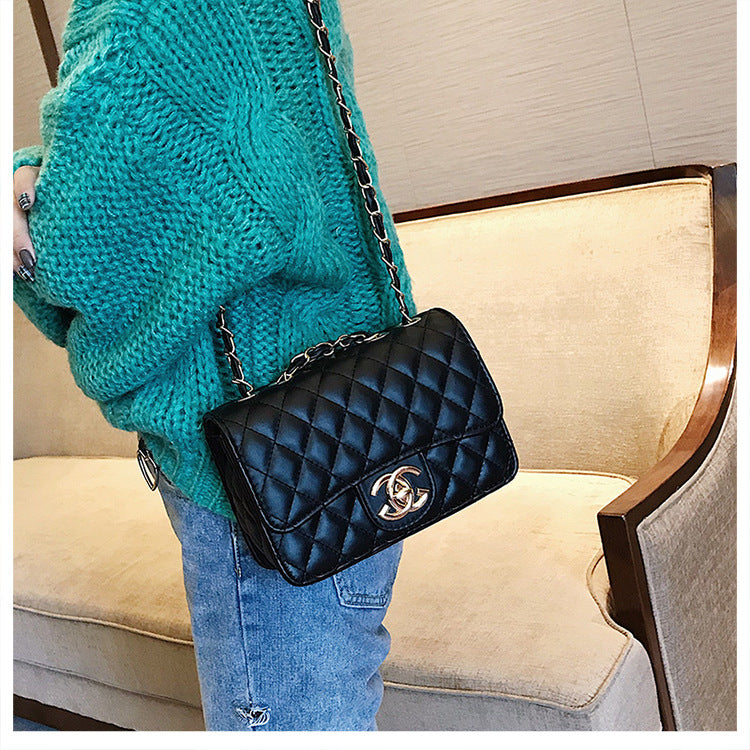 A321  Ins Style Quilted Crossbody Bag, Women's Shoulder Bag with Chain & Lock